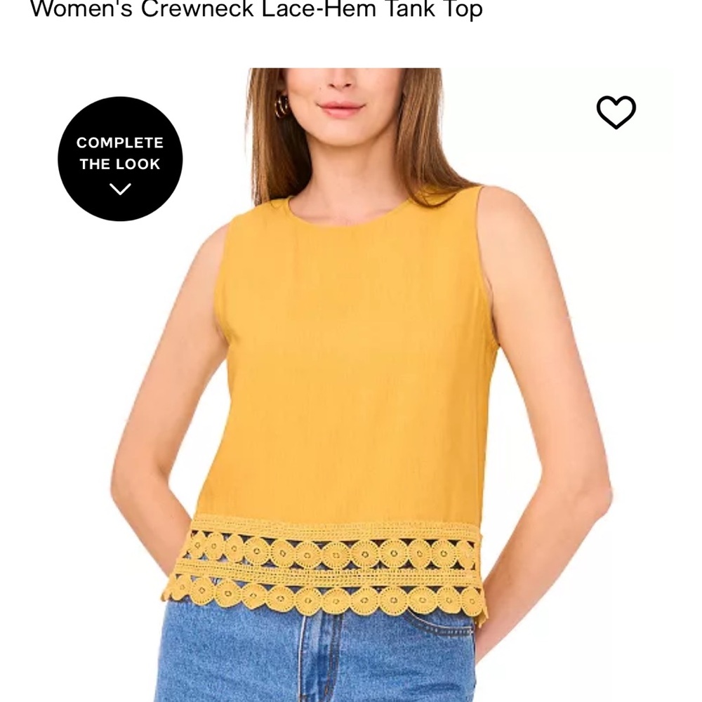 Vince Camuto yellow mustard crewneck sleeveless tank lace hem rayon sz M